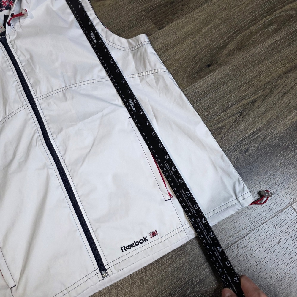 Reebok Womens Large Hooded Windbreaker Vest White Union Jack Lining Vintage 908 View 2